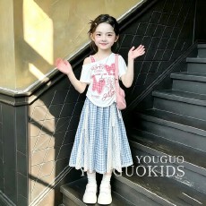 批发女<b class='q'>童</b><b class='q'>印花</b>休闲短<b class='q'>袖套装</b>夏季2026新款洋气女大<b class='q'>童</b>披肩百搭休闲