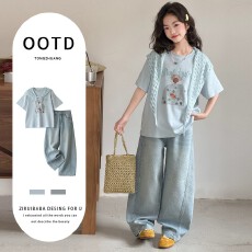 批发女童夏季超好看套装2026新款初中女孩洋气短袖T恤大童洋气两件套