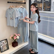 批发女童夏季超好看套装2026新款初中女孩洋气短袖T恤大童洋气两件套