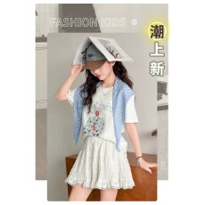 批发女童印花休闲短袖套装夏季2026新款洋气女大童披肩百搭休闲