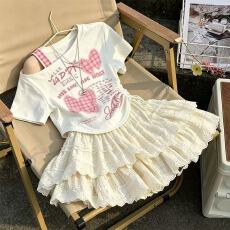 女童印花休闲短袖套装夏季2026新款洋气女大童披肩百搭休闲