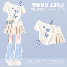 批发<b class='q'>女童</b>连<b class='q'>衣裙</b>夏装2026新款洋气儿童甜美斜肩短袖套装女孩夏季