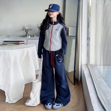 批发女童秋季套装2026春秋新款立领条纹披肩外套儿童韩版<b class='q'>休闲</b>直筒裤潮
