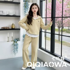 批发<b class='q'>女</b><b class='q'>童</b>洋气连帽卫衣套装2026春秋季女孩假两件阔腿裤运动两件套