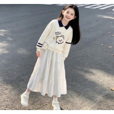 批发<b class='q'>女</b><b class='q'>童</b>polo领卫衣运动套装春秋季2025新款大童女孩洋气时髦春装衣服