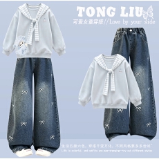 批发女童超好看印花披肩圆领卫衣<b class='q'>秋</b>冬2026新款小个子洋气爆款外套潮