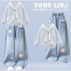 批发女童超好看印花披肩圆领卫衣<b class='q'>秋</b>冬2026新款小个子洋气爆款外套潮