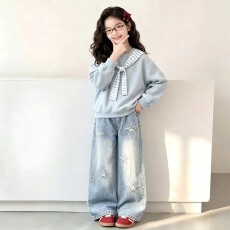 批发女童超好看印花披肩圆领卫衣<b class='q'>秋</b>冬2026新款小个子洋气爆款外套潮