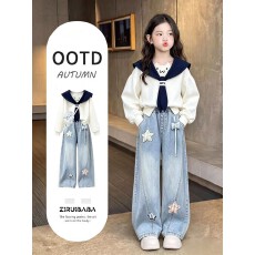 批发女童超好看印花披肩圆领卫衣<b class='q'>秋</b>冬2026新款小个子洋气爆款外套潮