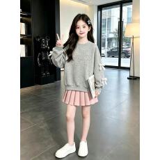 批发韩国<b class='q'>女</b><b class='q'>童</b><b class='q'>时髦</b><b class='q'>套装</b><b class='q'>2026</b>秋超好看时尚上衣裙子两件套华棉复合牛奶丝