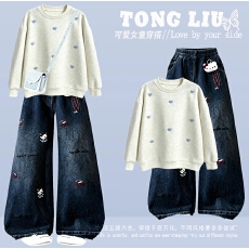 批发韩国<b class='q'>女童</b>时髦<b class='q'>套装</b>2026秋超好看时尚上衣裙子两件套华棉复合牛奶丝