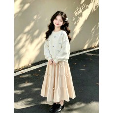 批发韩国女童<b class='q'>时髦</b><b class='q'>套装</b>2026秋超好看时尚上衣裙子两件套华棉复合牛奶丝