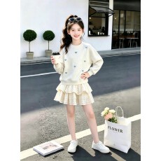 批发韩国女童<b class='q'>时髦</b><b class='q'>套装</b>2026秋超好看时尚上衣裙子两件套华棉复合牛奶丝