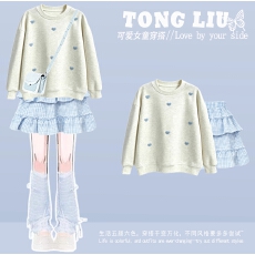 批发韩国女童<b class='q'>时髦</b><b class='q'>套装</b>2026秋超好看时尚上衣裙子两件套华棉复合牛奶丝