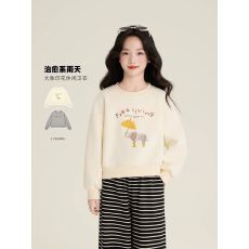 女童上衣秋季2026新款韩系简约大象休闲印花长袖圆领卫衣