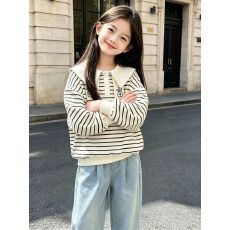 批发华棉复合牛奶丝女童卫衣春秋款2026新款洋气儿童秋秋季POLO领上衣