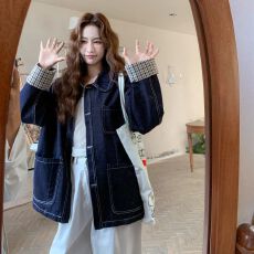批发格子拼接<b class='q'>牛仔</b>外套女春季2026新款小个子学院风减龄超好看休闲夹克