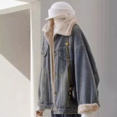 批发仿兔毛加绒<b class='q'>牛仔</b>棉服<b class='q'>外套</b>女秋冬季2026新款宽松派克服百搭复古港味