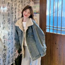 批发加绒加厚牛仔羊羔毛外套女2026冬季新款爆款<b class='q'>皮毛</b><b class='q'>一体</b>短款派克棉服