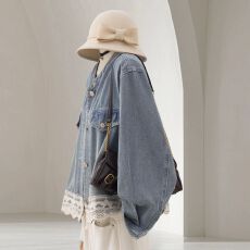 批发蕾丝拼接<b class='q'>牛仔</b>短外套女秋季新款法式甜美优雅气质立领<b class='q'>夹克</b>上衣