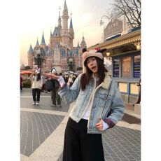 批发复古羊羔绒夹棉水洗<b class='q'>牛仔</b>外套女秋冬毛领服宽松保暖棉<b class='q'>夹克</b>休闲外套