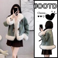 批发专柜撤回尾单外贸轻奢冬季女装小香风高级感<b class='q'>牛仔</b>派克皮草羽绒外套