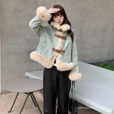 批发狐狸毛大毛领皮草牛仔派克服女鹅绒内胆羽绒年轻款秋冬2025<b class='q'>新款</b>女