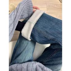 批发胖mm大码冬季加绒加厚牛仔裤女韩版休闲直筒阔腿裤秋冬季2025新款