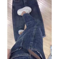 批发加绒/不加绒 牛仔裤<b class='q'>女</b>秋冬胖mm大码新款高腰显瘦老爹哈伦九分裤子