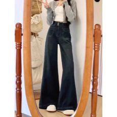 批发大码高级感复古<b class='q'>牛仔裤</b><b class='q'>女</b>春季高腰阔腿裤胖<b class='q'>MM</b>身材遮肉显瘦拖地裤子
