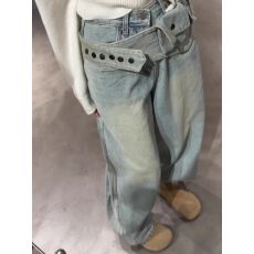 批发设计感不规则腰带浅色<b class='q'>牛仔裤</b><b class='q'>女</b>秋冬小众高腰显瘦阔腿拖地裤子大码