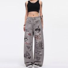 美式牛仔裤男女宽松直筒潮牌高街涂鸦潮流复古休闲裤子春夏个性潮