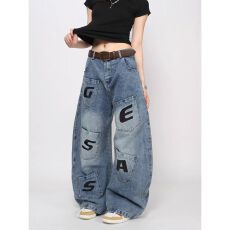 批发美式设计感小众高街工装牛仔裤女春秋季<b class='q'>新款</b>垂感拖地直筒阔腿裤