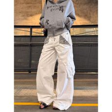 批发高腰阔腿牛仔裤女<b class='q'>新款</b>秋款超火韩版宽松梨型身材白色直筒拖地裤子