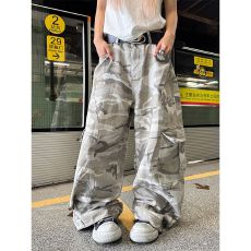 批发爆款美式复古街头迷彩工装裤男女<b class='q'>韩版</b>宽松休闲直筒阔腿多口袋长裤