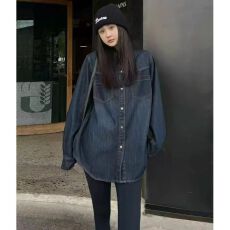 批发韩版中长款薄款牛仔衬衫女<b class='q'>春秋</b>季新款小个子叠穿内搭开衫衬衣外套