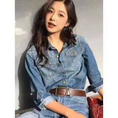 批发韩系通勤牛仔外套女<b class='q'>春秋</b>时尚新款小个子宽松减龄薄款穿搭长袖衬衫