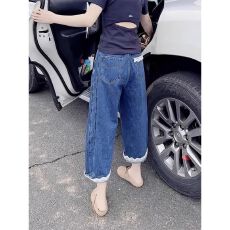 批发大码复古八分<b class='q'>哈伦</b><b class='q'>牛仔</b>裤女春秋胖mm小个子宽松高腰显瘦直筒阔腿裤