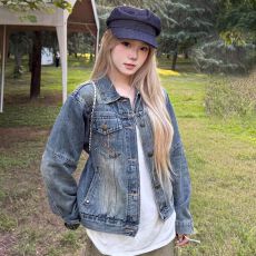 批发复古水洗<b class='q'>短款</b>牛仔外套女2026新款春秋宽松显瘦小个子<b class='q'>短款</b>夹克上衣