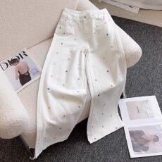 批发<b class='q'>韩版</b>多巴胺刺绣图案牛仔裤女春季高腰显瘦胖mm大码休闲百搭拖地裤