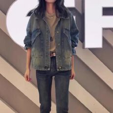 批发大码长袖显气质水洗<b class='q'>牛仔</b>外套女春秋宽松百搭时尚夹克遮肉显瘦<b class='q'>上衣</b>