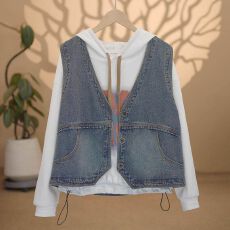 批发2026夏季时尚设计感复古减龄百搭<b class='q'>牛仔</b>马夹坎肩背心拼接马甲<b class='q'>上衣</b>女