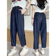 批发2026高腰天丝<b class='q'>牛仔裤</b>女夏季薄款梨形身材显瘦<b class='q'>松紧</b>腰垂感直筒阔腿裤