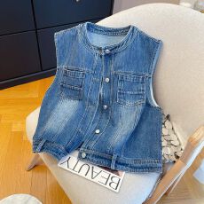 批发超好看水洗牛仔马甲女2026<b class='q'>春</b>夏新款无袖时髦坎肩叠穿背心外套上衣