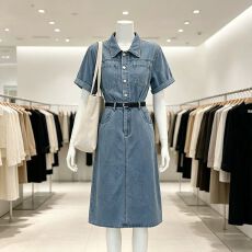 批发线下实体店<b class='q'>同款</b> 大码女装2026夏季新款复古港味时尚牛仔<b class='q'>连衣裙</b>子