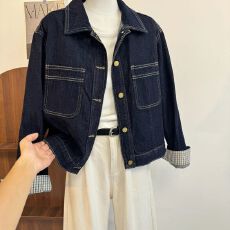 批发秋装新款女韩版宽松时尚翻领牛仔外套<b class='q'>百搭</b>休闲上衣小个子短款夹克