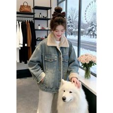 批发加绒加厚牛仔羊羔毛外套女2026冬季新款爆款<b class='q'>皮毛</b><b class='q'>一体</b>短款派克棉服