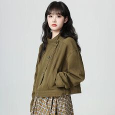 批发复古港风牛仔外套女秋2026春秋新款设计感立领工装夹克开衫短上衣