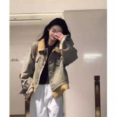批发复古美式水洗牛仔拼接针织假两件短外套<b class='q'>冬</b>季新款加绒加厚气质夹克