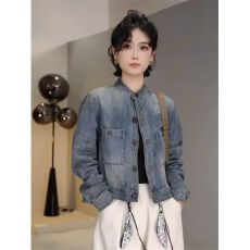 批发美式辣妹气质复古短款牛仔外套2026春<b class='q'>秋</b>新款通勤高级立领夹克女装